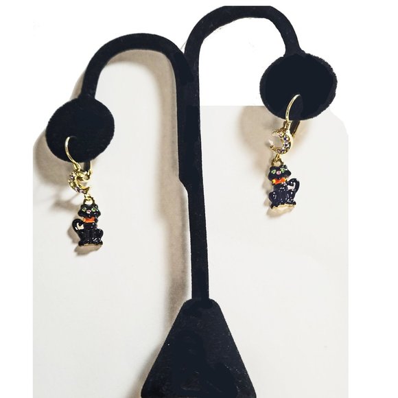 ๐๐๐๐๐ ๐
๐๐๐๐ BLACK CAT Familiar LeverBack Earrings GoldTone Halloween - Picture 3 of 8